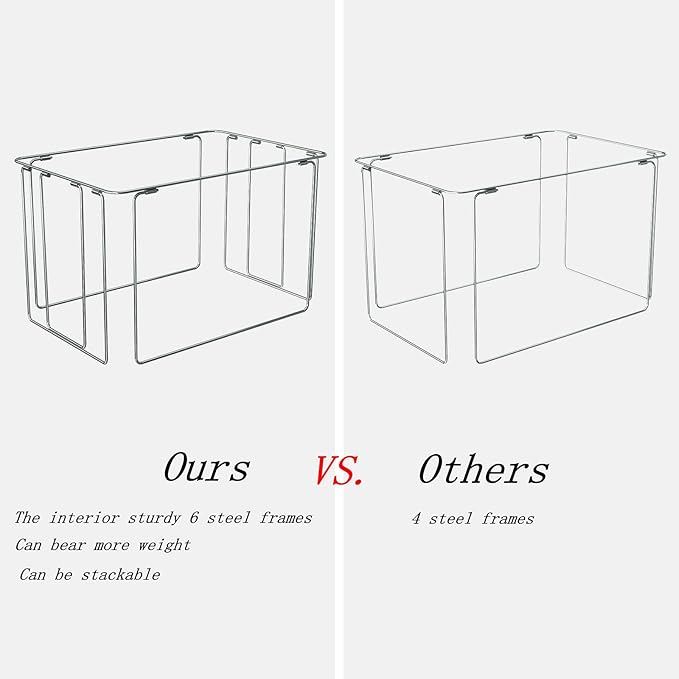 Extra Large Clothes Storage Bins Foldable Metal Frame Storage Box Stackable Linen Fabric Box Organizer Set with Carrying Handles and Clear Window (Beige, 23.6x 16.5x 15.7 Inch)