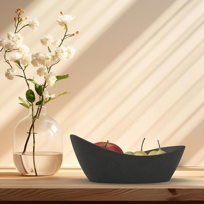 Concrete Fruit Bowl for Kitchen Counter – Large Decorative Bowls for Kitchen Decor, Dining Table, and Home Decor, Modern Centerpiece for Keys, Fruit, Candy, or Table Decor (Black, 10.6")