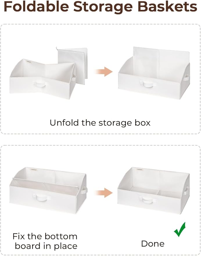 StorageWorks Closet Storage Bins, Trapezoid Organizer Box for Shelves, Fabric Clothes Bin, Foldable Organizing Baskets with Handles, Large, White, 3-Pack