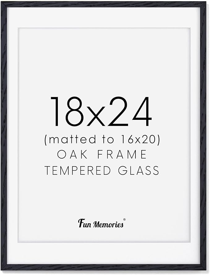 18x24 Picture Frame Black, Rustic Oak Wood 18 x 24 Poster Frames, Tempered Glass, 18x24 Frame with Mat for 16x20, Minimalist Wood 18 by 24 Frames, 18"x24" Art Frame, 1 Pack