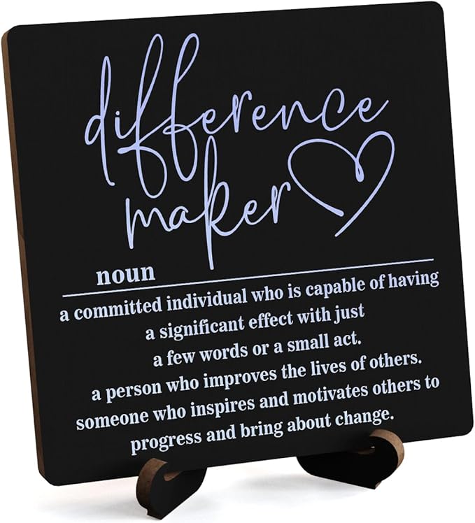 Wooden Table Sign Office Decor Difference Maker Definition Desk Decor Wood Plaque With Stand Thank You Gifts for Boss Women Best Mom Coworker Teacher Office Desk Accessories(Black)-C04