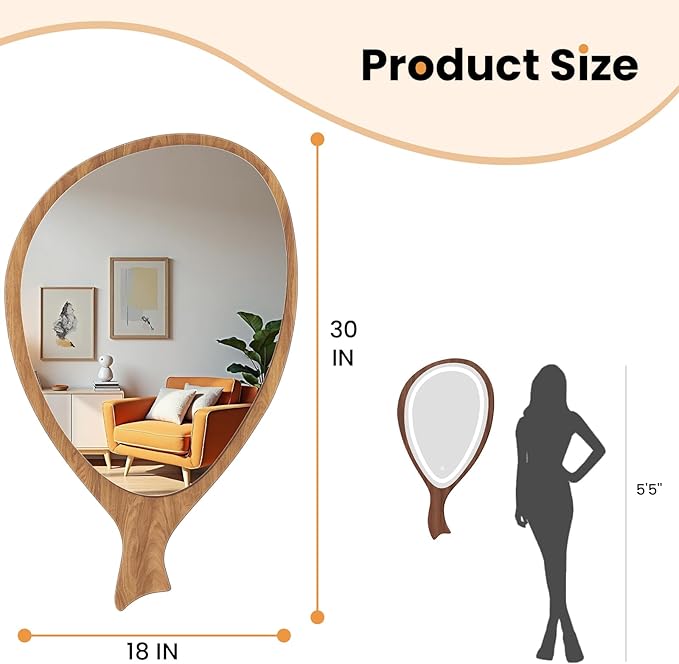 Irregular Asymmetrical Wall Mirror for Living Room Bathroom Entryway, Modern Decorative Mirror Hanging (Hook Style, 30'' x 18'')