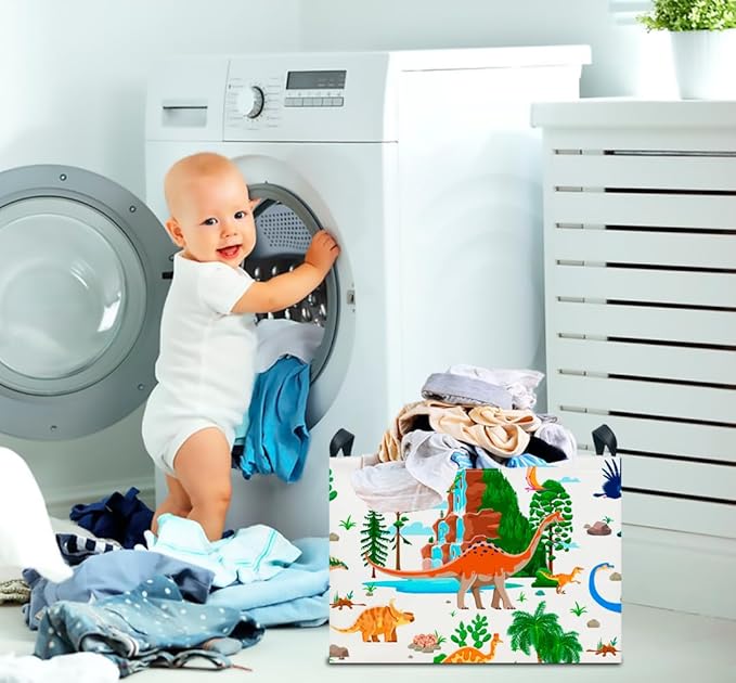 CLOCOR Rectangular Storage Basket Empty,Gift Basket, Waterproof Storage Bin with Handles, Room Decor(Ancient Dinosaurs)