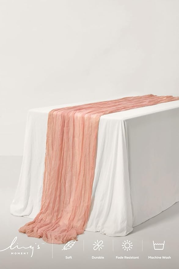 Ling's Moment 14Ft Sunset Terracotta Table Runner Taupe Sheer Chiffon Like Table Runner with Silver Sparkle for Wedding Reception Rustic Boho Wedding Party Bridal Shower Table Setting Decorations