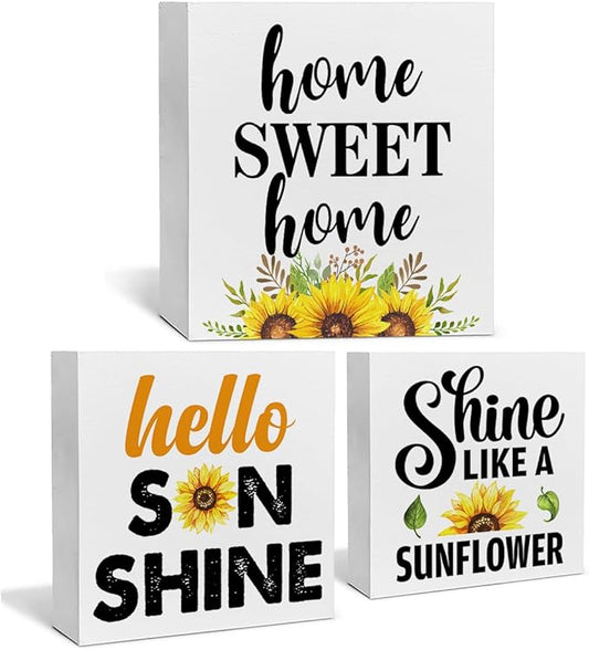 Summer Sunflower Decor for Home Farmhouse Sunflowers Tiered Tray Decor 3 Pcs Wood Decorative Signs Rustic Table Desk Shelf Home Decoration
