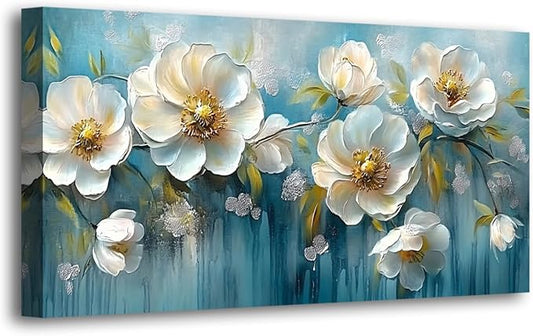 White Flower Pictures Canvas Wall Art for Living room Office Bedroom Wall Decor,Abstract Wall Art Print Modern Jasmine Oil Painting Artwork Waterproof Ready to Hang-20x40inch
