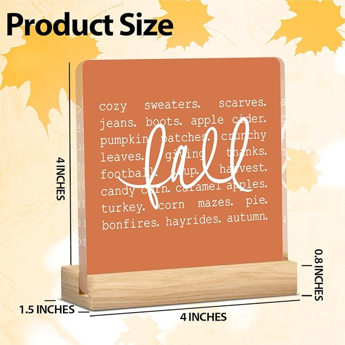 Rustic Fall Decor Cute Fall Decorations for Home Office Fall Pumpkin Decorations Retro Autumn Thanksgiving Acrylic Decor for Bedroom Table 5 x 5 inches (Acrylic 1704)