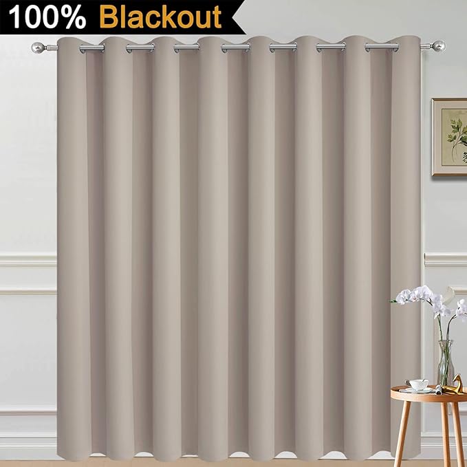 Yakamok Total Blackout Extra Wide Patio Sliding Door Curtains, Grommet Thermal Insulated Blind Curtains, Sliding Glass Door Panel for Living Room/Space Room Divider, Natural, W100 x L84, 1 Panel
