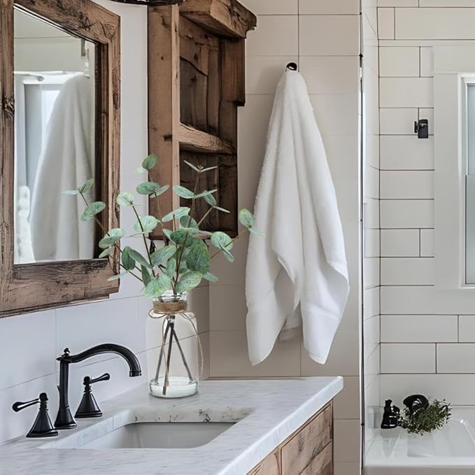 15" Artificial Eucalyptus Stems in Vase, Real Touch Small Fake Eucalyptus Plant for Table Bathroom Shelves Farmhouse Wedding Home Office Coffee Table Décor