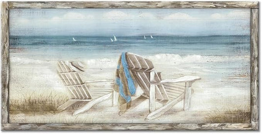 Coastal Abstract Seascape Canvas Wall Art Beach Chair on Sand Painting Artwork Print for Bedroom Living Room(40"*20")