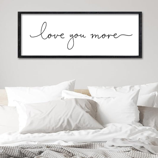 Surfapans Master Bedroom Above Bed Wall Decor Love You More Sign 32"×12" for Couples Over Bed Romantic Love Quotes Large Modren Farmhouse Wedding Wood Framed Horizontal Hanging Art Plaque (Black)