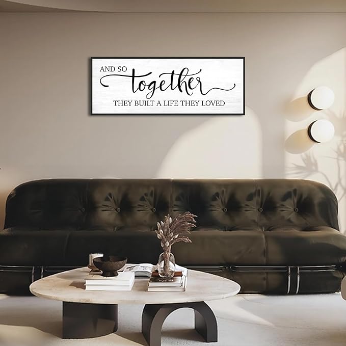 And So Together They Built A Life They Loved Wall Decor: 40''×15'' Bedroom Signs Canvas Wall Decor Above Bed,Modern Farmhouse Living Room Master Bedroom Decor Large Framed Hanging Wall Plaque