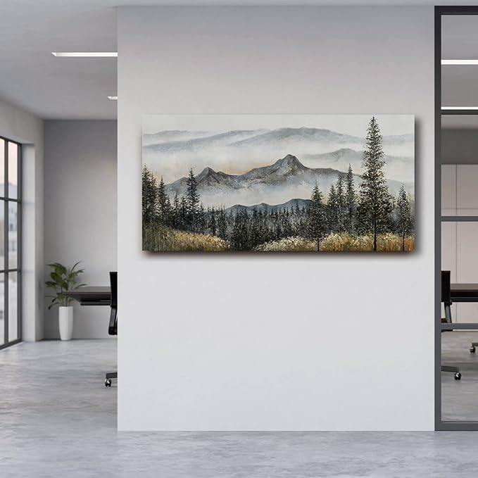 CHUDANHAO Green Wall Art for Living Room Boho Pictures forest Wall Art Modern Wall Decor for Bedroom Office Decor Mountain Prints Poster Artwork for Bedroom 24"x48"