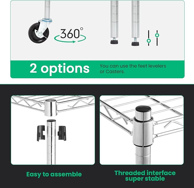 PayLessHere | 6-Tier Wire Shelf with Wheels | 48"x18"x76" | Chrome | Adjustable Racks | Heavy-Duty Storage Shelves, Holds Upto 600 lbs | Rust-Resistant, No-Tool Assembly | for Home, Garage Shelving