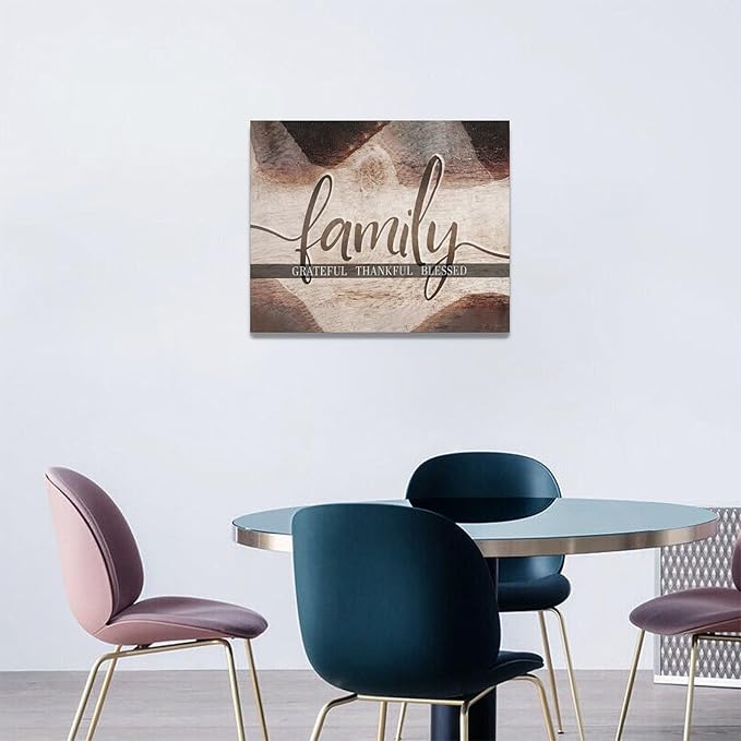 Large Family Wall Art Family Word Sign Pictures Wall Decor Home Quotes Grateful Thankful Blessed Canvas Painting Print Decor Artwork Framed for Living Room Bathroom Master Bedroom Dining Room 20"x16"