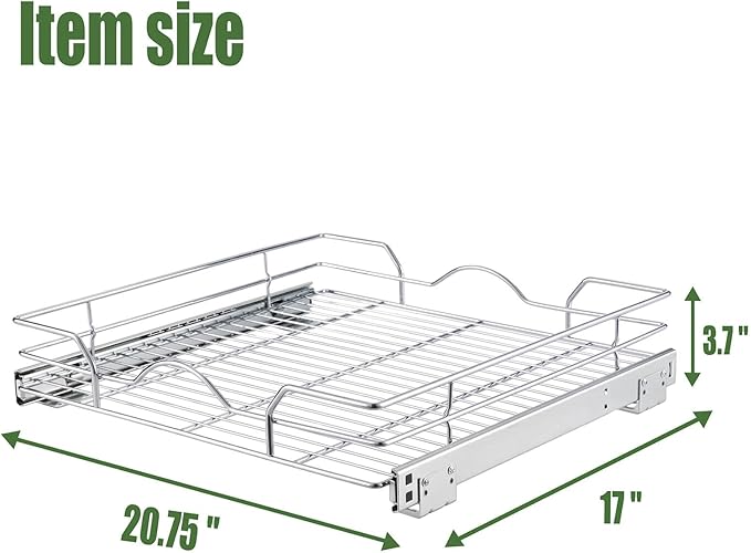 OCG Pull Out Cabinet Organizer (20.75" W x 17" D), Pull Out Shelves 1 Tier, Cabinet Slide Out Shelves for Base Cabinet Organization in Kitchen Bathroom Pantry, Bottom Mount, Chrome Finish