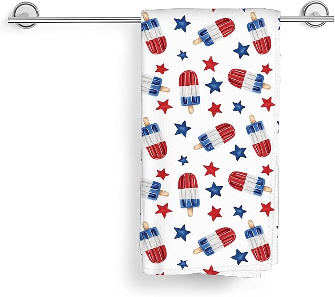 4th of July Kitchen Towels 16x24 Inch Red Navy Blue Stars Patriotic Decor Dish Towels American Independence Day Decoration Hand Towels Absorbent Dish Cloths for Home Kitchen Dining Set of 2