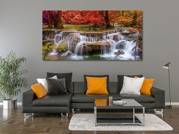 Yxbhhym Landscape Canvas Wall Art Waterfall Painting -Trees Forest Picture Prints-Fall Scenery Artwork Picture for Living Room Bedroom Home Office Wall Decor Framed -20x40inches