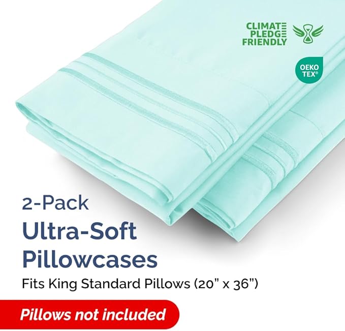 New Pillow Cases, King Standard, Spa Blue