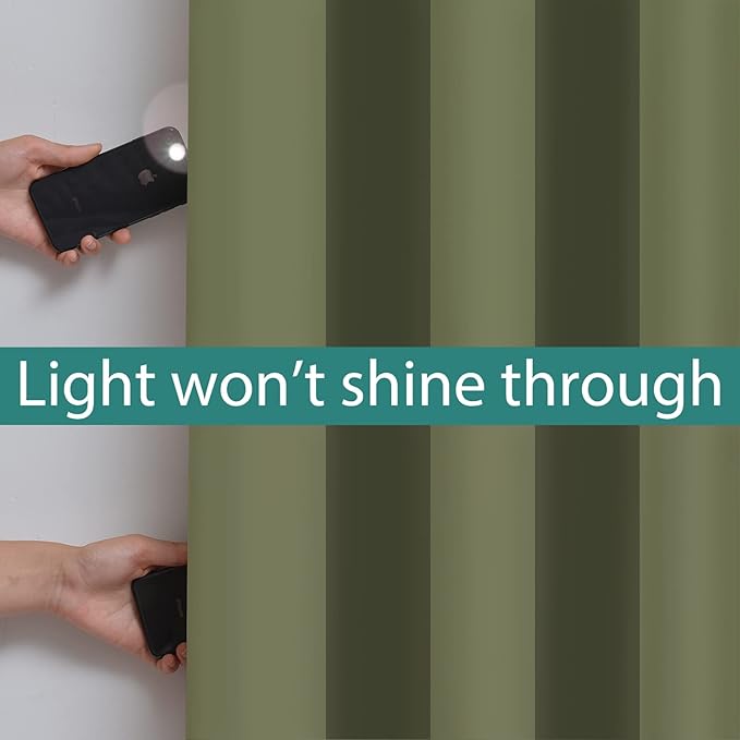 Yakamok 100% Blackout Window Curtain Panels, Heat and Full Light Blocking Drapes with Black Liner for Nursery,Thermal Insulated Draperies (Sage, 2 Pieces, 62Wx96L)