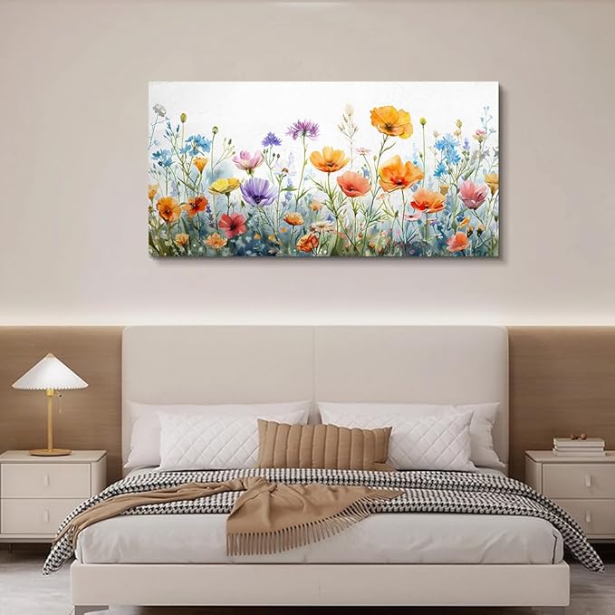 Wapluam Vintage Wildflower Canvas Prints Painting Large Wall Decor For Living Room Wall Art For Bedroom Office Decoration Flowers Pictures Artworks Ready To Hang Modern Aesthetic Framed Home Decor