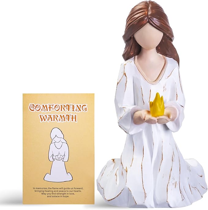 Miscarriage Gifts for Mothers, Radiant Hope, Hand-Painted Resin Sculpture of Woman in Cream Dress Holding Golden Flame, for Sympathy, Comfort, Remembrance, and Healing