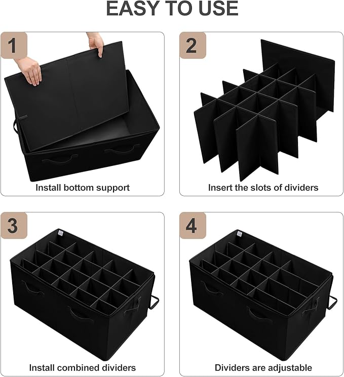Shoe Organizer for Closet, Foldable Shoe Box with Adjustable Dividers and Clear Cover, Space Saving Shoe Storage Organizer Cabinet with Reinforced Handles, Fits 20 Pairs, Black, TP10B