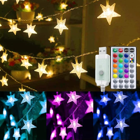Solhice 20ft Color Changing Star String Lights for Bedroom 40 LEDs, Christmas Hanging Twinkle Lights USB Powered, Bunk Bed Lights for Kids Room Indoor Outdoor with Remote