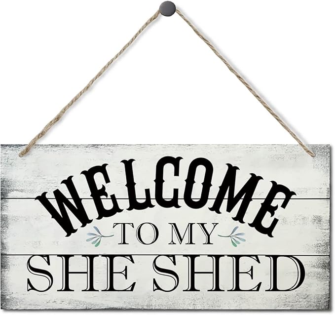 Welcome To My She Shed Decor Sign, Printed Wood Wall Art Sign, Funny Bar Signs for She Shed Room Decor, Hanging Wood Sign Home Decorative, Rustic Farmhouse Welcome Wood Sign Decor Wall Art 12x6 in