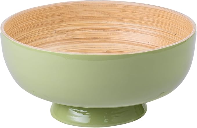 PEMAR 8" Lacquer Bamboo Fruit Bowl for Kitchen Counter, Handmade Large Decorative Pedestal Bowl for Entryway Table Home Decor, Key Bread Candy Snacks Organizer (Matcha Latte)