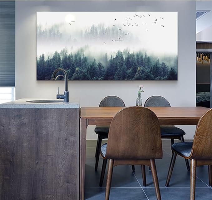 Wapluam Large Wall Art For Living Room Canvas Wall Decor Bedroom Office Wall Decoration Fog Forest View Wall Painting Stretched And Framed Pictures Ready To Hang Modern Home Decor Art Works 60 X 30