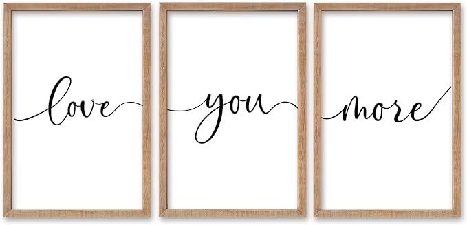SRSZHIYUE Love You More Bedroom Set of 3 Wall Decor Sign 16"×11" Small Framed Wood Modern Above Over Bed Couples Romantic Art for Master Bedroom Wall Horizontal Hanging Decoration (Wood)