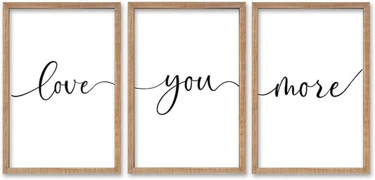 SRSZHIYUE Love You More Bedroom Set of 3 Wall Decor Sign 16"×11" Small Framed Wood Modern Above Over Bed Couples Romantic Art for Master Bedroom Wall Horizontal Hanging Decoration (Wood)
