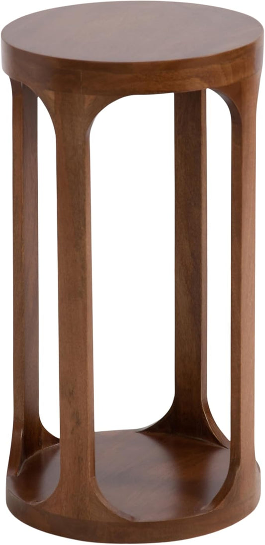 Kate and Laurel Dahl Modern Slatted Wooden Round Drink Table; 12 x 23; Walnut Brown; Transitional Wood Accent Pedestal Table for Use as Living Room Plant Stand or Small Bedroom Nightstand