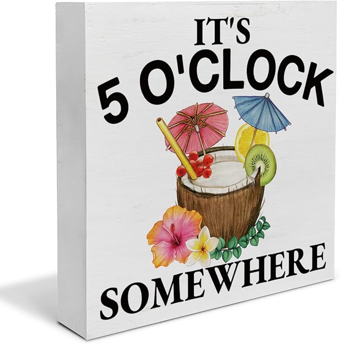 Beach Decor - Summer Beach Decorations Summer Fruit Wooden Sign Home Shelf Desk Decor 5 X 5 Inches