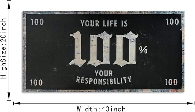 Black and White Motivational Canvas Artwork Contemporary Entrepreneur Office Wall Decor Inspirational Sayings Your Life is 100% Your Responsibility for Study Room Classroom Framed Art-40 Wx20 H
