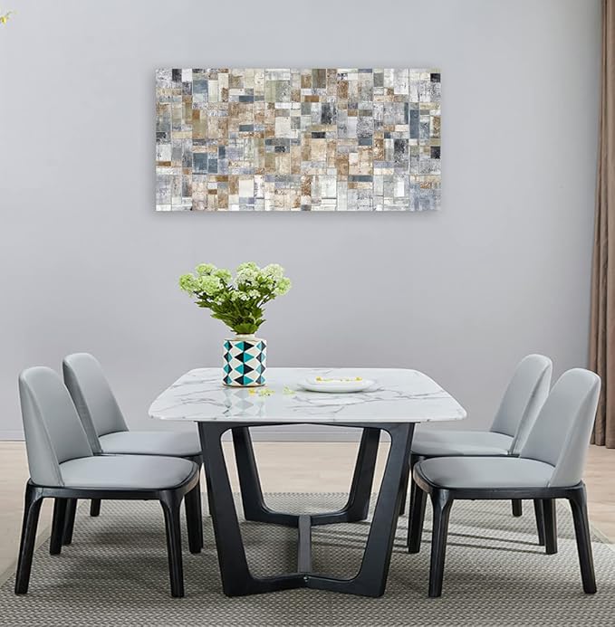 Large Abstract Canvas Wall Art for Living Room Wall Decor Geometric Patterns Canvas Prints Artwork Brown Grey Indigo Rectangle Canvas Pictures Home Office Wall Decorations Ready to Hang 24" X 48"