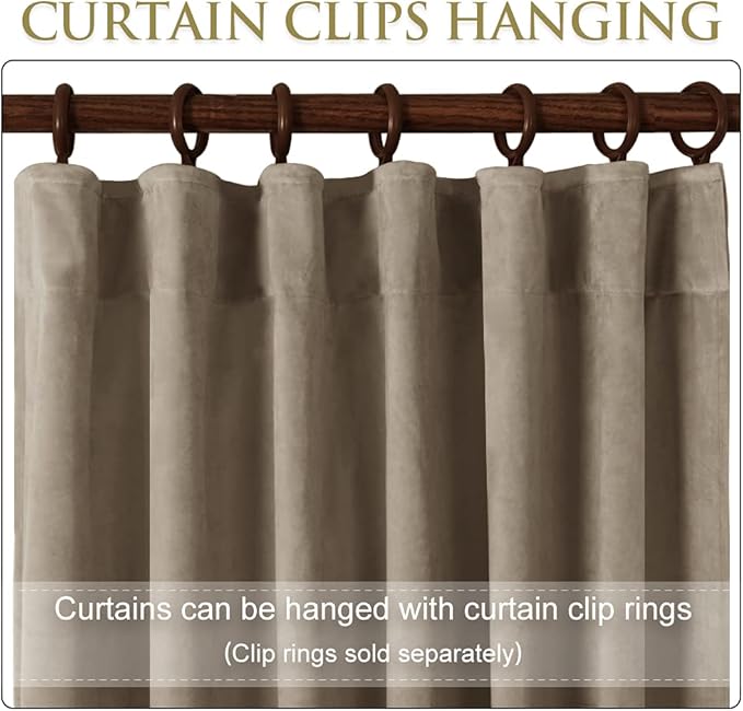 StangH Back Tab Camel Beige Velvet Curtains Room Darkening Privacy Panels for Living Room Sliding Door, Elegant Home Decoration for Nursery Kids/Study Room, W62 x L84, 2 Panels