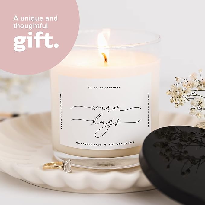 ThreeKin Warm Hugs Scented Candles for Home, Natural Soy Wax, Relaxing Aromatherapy Gifts, Essential Oils Scented, Long-Lasting Candle Burns for 75-Hours, Designed in USA, Lemongrass Lavender Scent