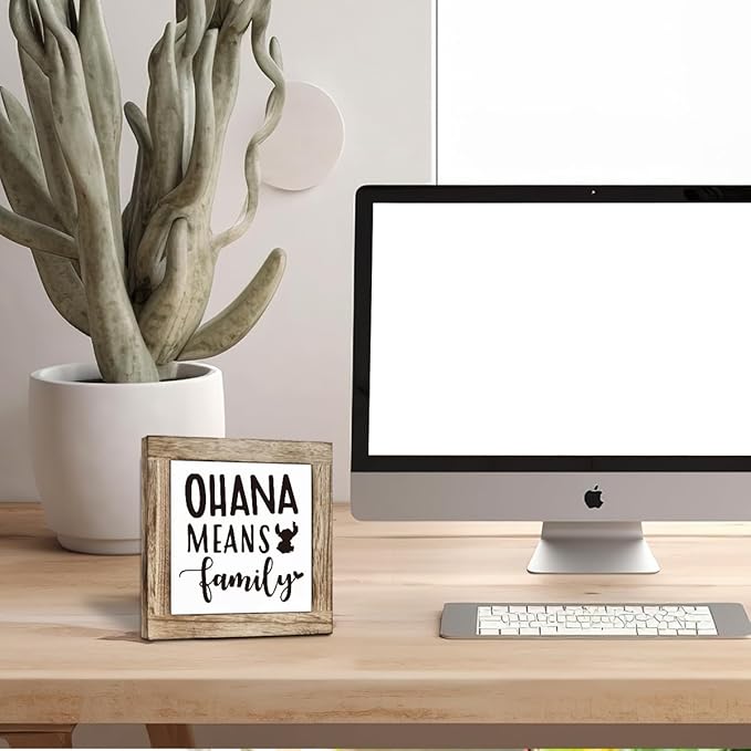 Farmhouse Wood Sign, Ohana Means Family Sign, Wooden Box Sign Plaque, Freestanding Family Sign, Home Decor for Shelf, Front Door Decor, Porch Decor, Family Room Decor, Living Room Decor Art