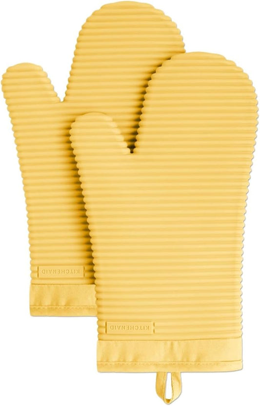 KitchenAid Ribbed Soft Silicone Oven Mitt Set, Orange Sorbet, 7.5"x13", 2 Count