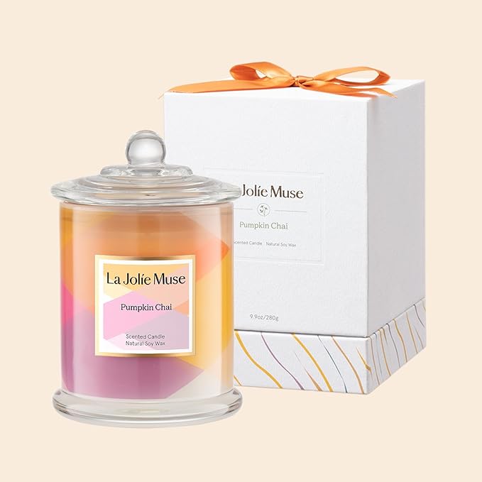LA JOLIE MUSE Fall Candles, Pumpkin Candle, Pumpkin Chai Candles, Luxury Candle Women Gifts, Natural Soy Wax, 75 Hours Long Burning Time, Autumn Home Gift