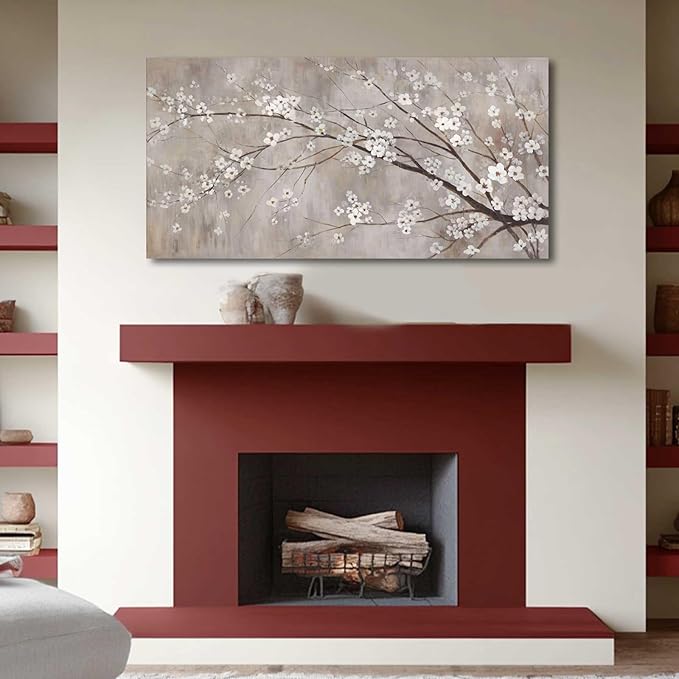 XIANSHOU White Wall Decor Flower Wall Art Canvas Prints Wall Decorations Plum Blossom Modern Artwork Floral Wall Pictures for Bedroom Dining Room Living Room 24”x48”