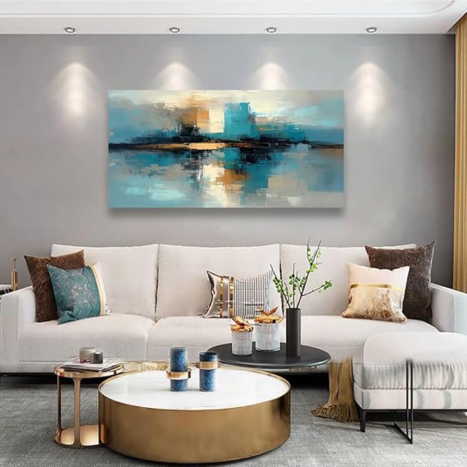 Abstract Pictures Canvas Wall Art for Living room Office Bedroom Wall Decor,Abstract Wall Art Print Modern Blue Black Gold Oil Painting Artwork Waterproof Ready to Hang-20x40inch