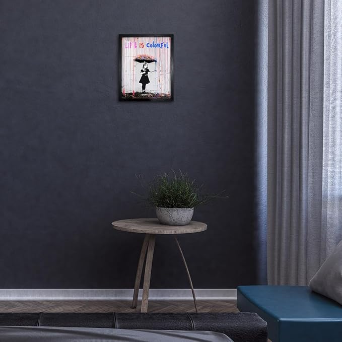 Biufo Banksy Wall Art Canvas Print Poster, Graffiti Picture Pop Street Art Decor, Home Bedroom Wall Decor (10L x 8W, Framed)