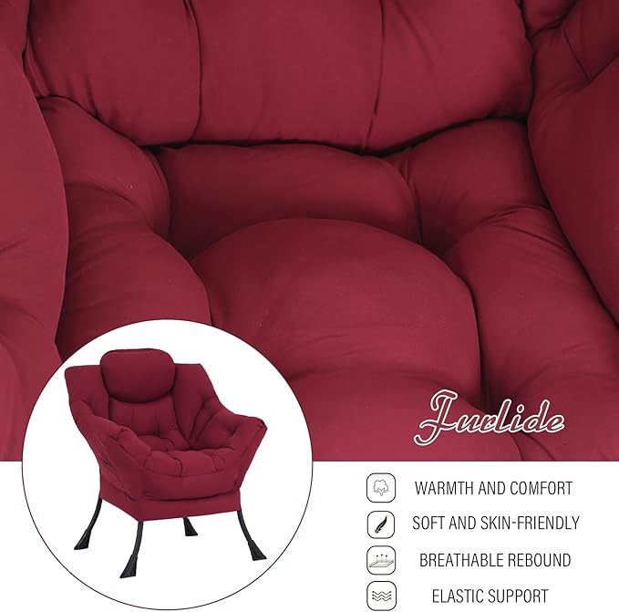 Lazy Chair with Ottoman, Modern Chair with Folding Footrest, Lounge Accent Chair, Comfortable Reading Chair (Burgundy)