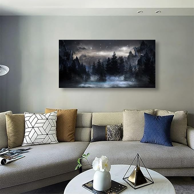 Mountain Canvas Wall Art for Living room Office Bedroom Forest Wall Art Print Oil Paintings Modern Lake Starry Sky Landscape Pictures Wall Decor Dream Artwork Waterproof Ready to Hang - 20in * 40inch