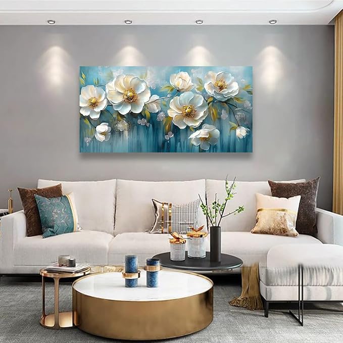 White Flower Pictures Canvas Wall Art for Living room Office Bedroom Wall Decor,Abstract Wall Art Print Modern Jasmine Oil Painting Artwork Waterproof Ready to Hang-20x40inch