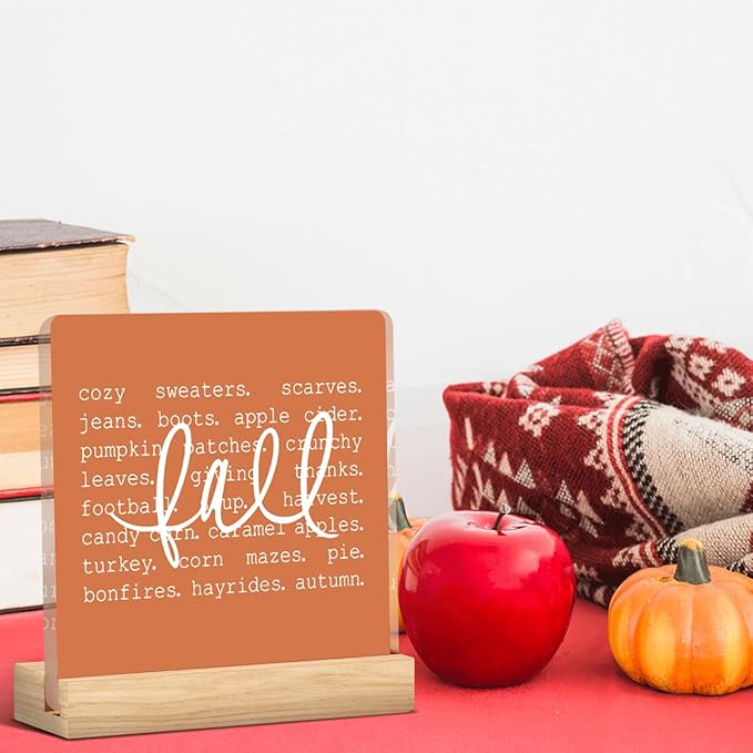 Rustic Fall Decor Cute Fall Decorations for Home Office Fall Pumpkin Decorations Retro Autumn Thanksgiving Acrylic Decor for Bedroom Table 5 x 5 inches (Acrylic 1704)