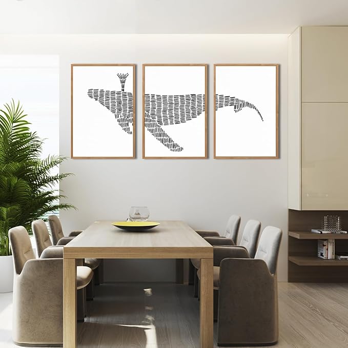 ANHUIB Large Abstract Wall Art Black and White Wall Decor 16x24 Inch Framed Minimalist Line Art Prints Whale Paintings Set of 3 for Living Room Bedroom Office